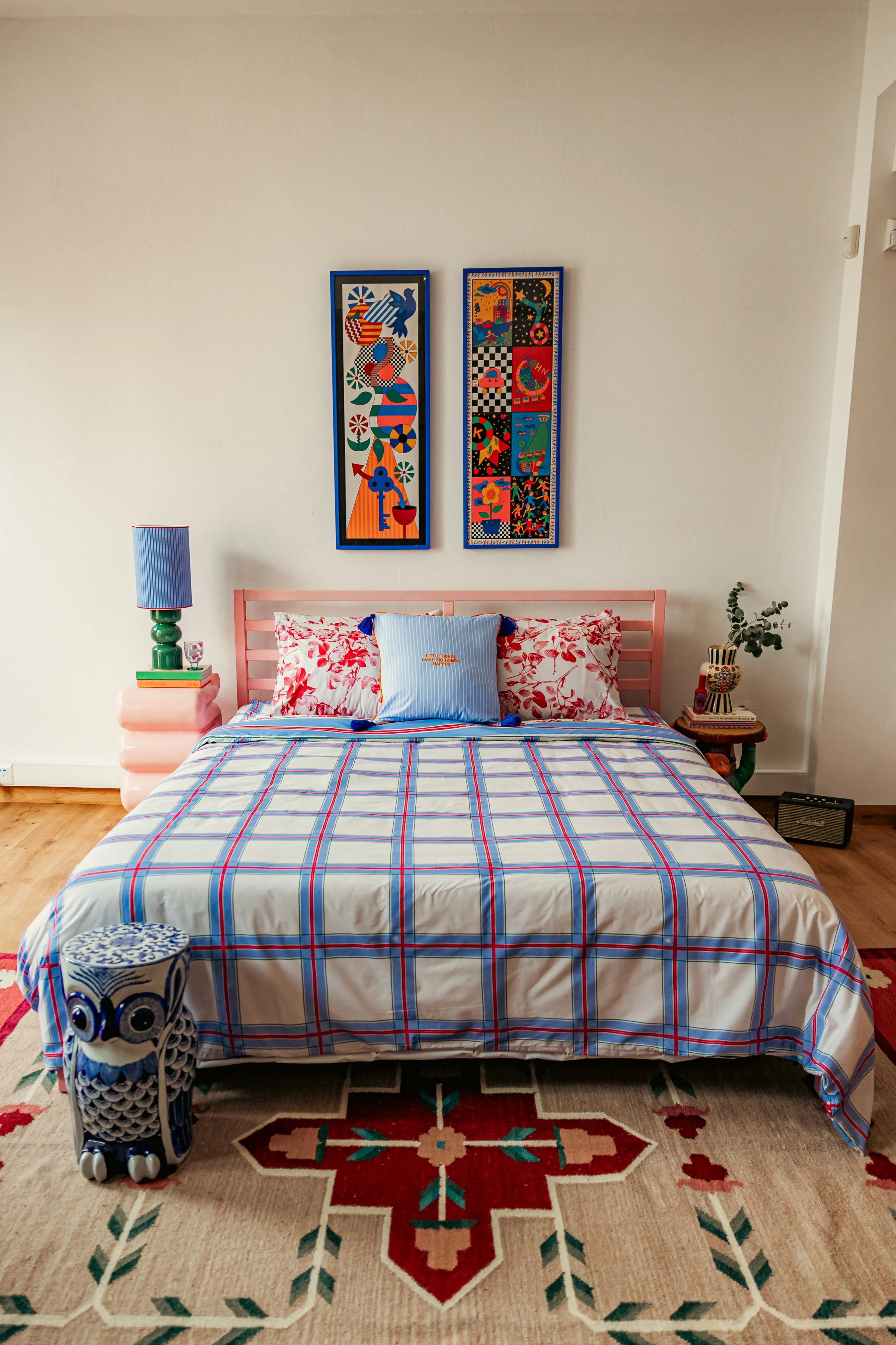Duvet Cover (Flowers/Light Blue Check) - Image 2