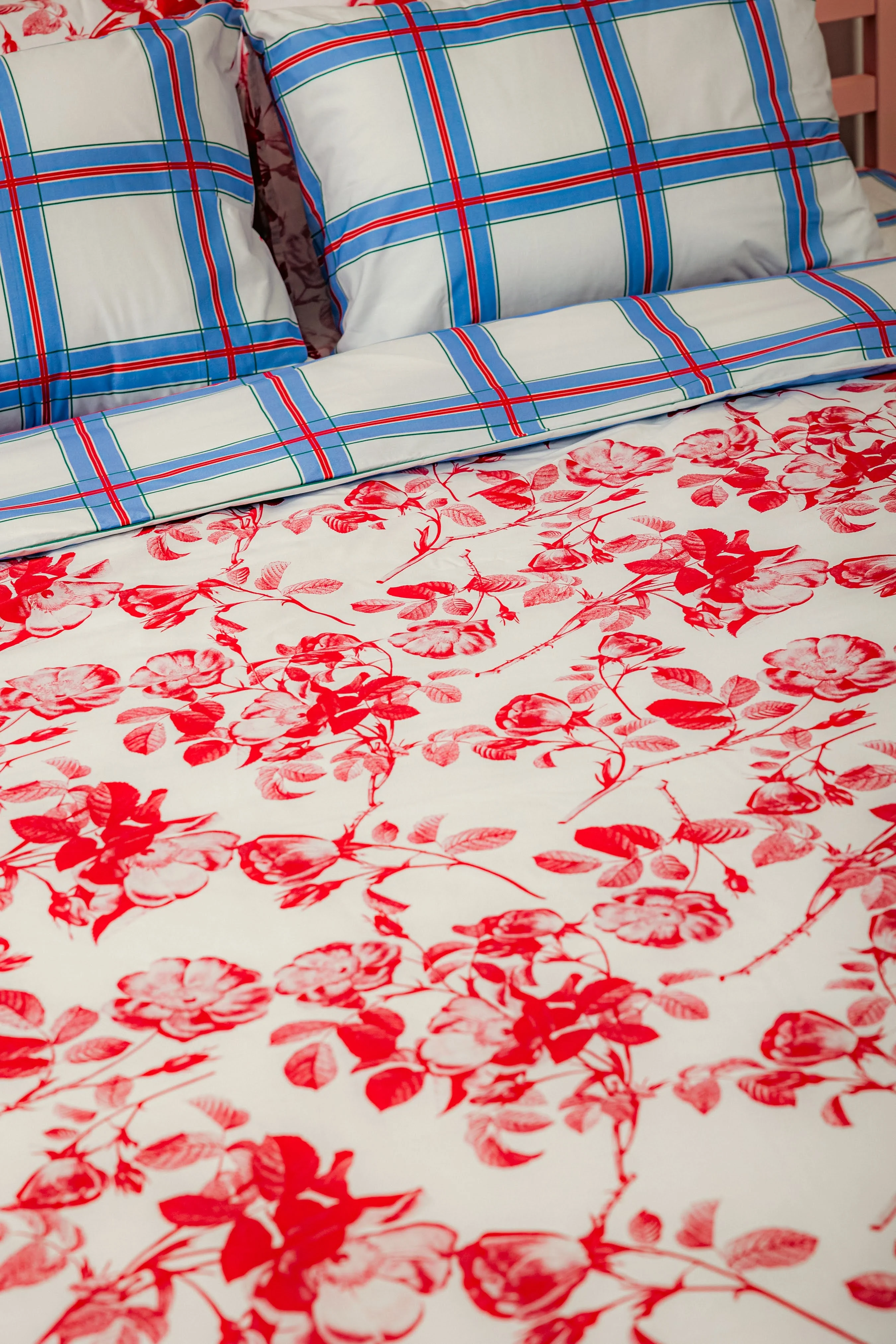 Duvet Cover (Flowers/Light Blue Check) - Image 7