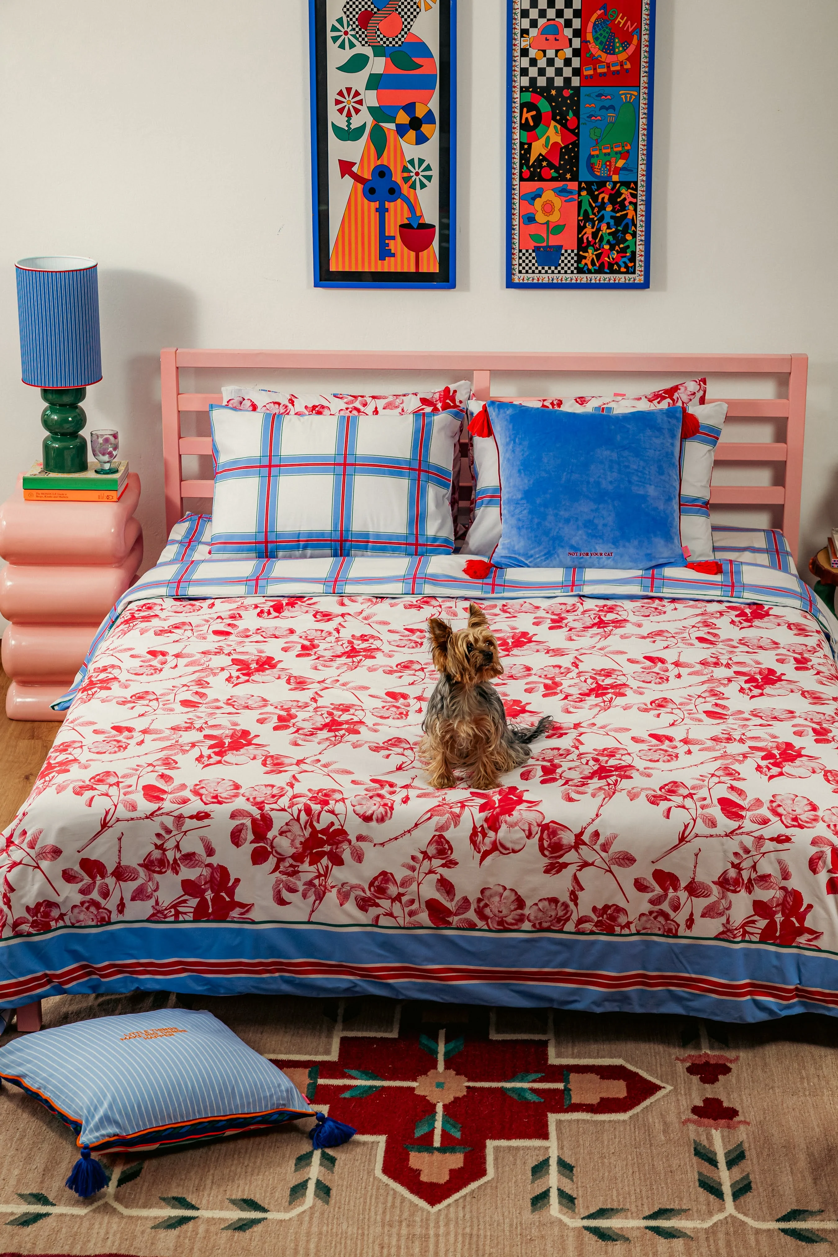 Duvet Cover (Flowers/Light Blue Check) - Image 8