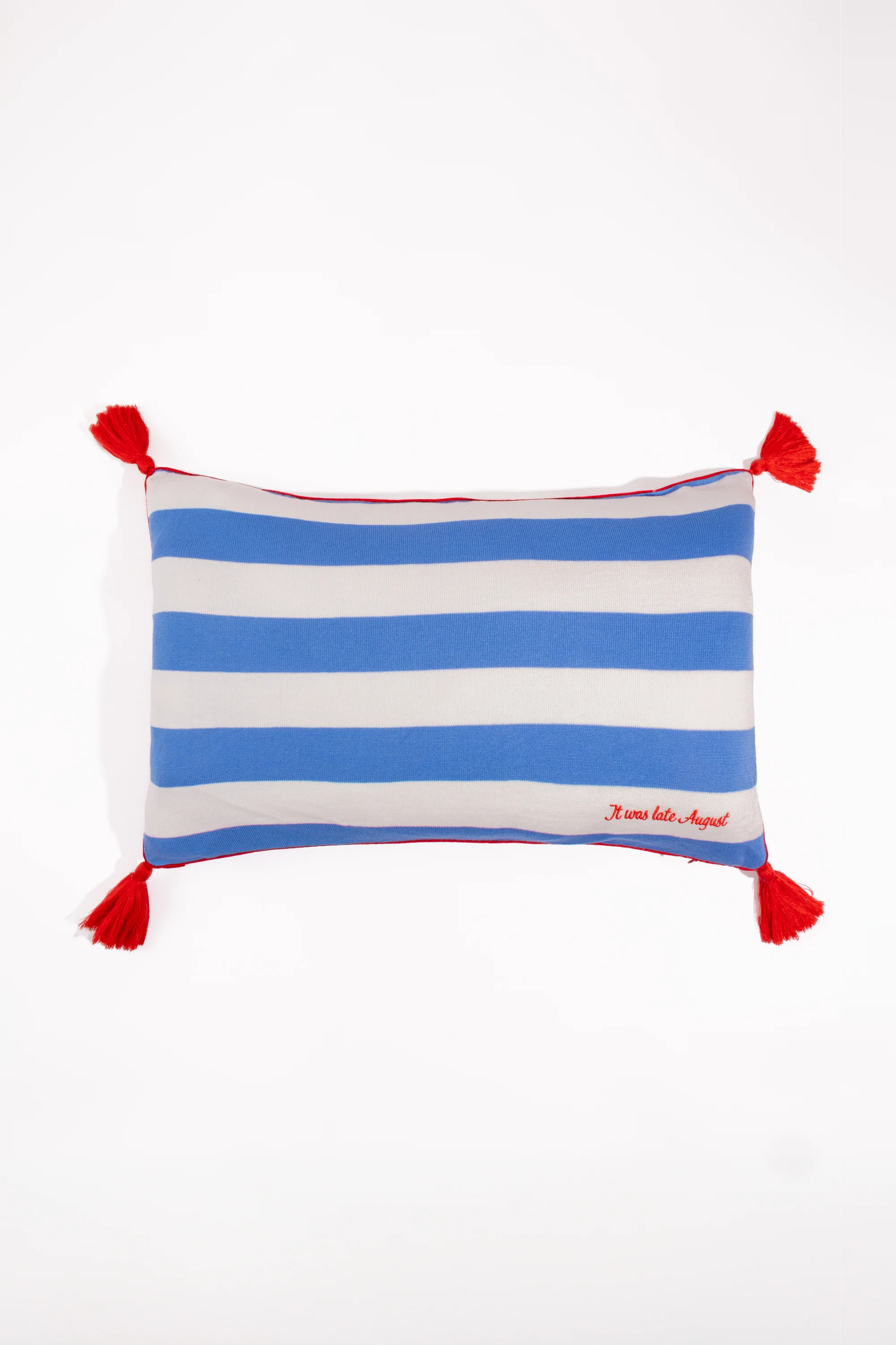 Knitted Pillow Case (Blue/Red Stripes) - Image 2