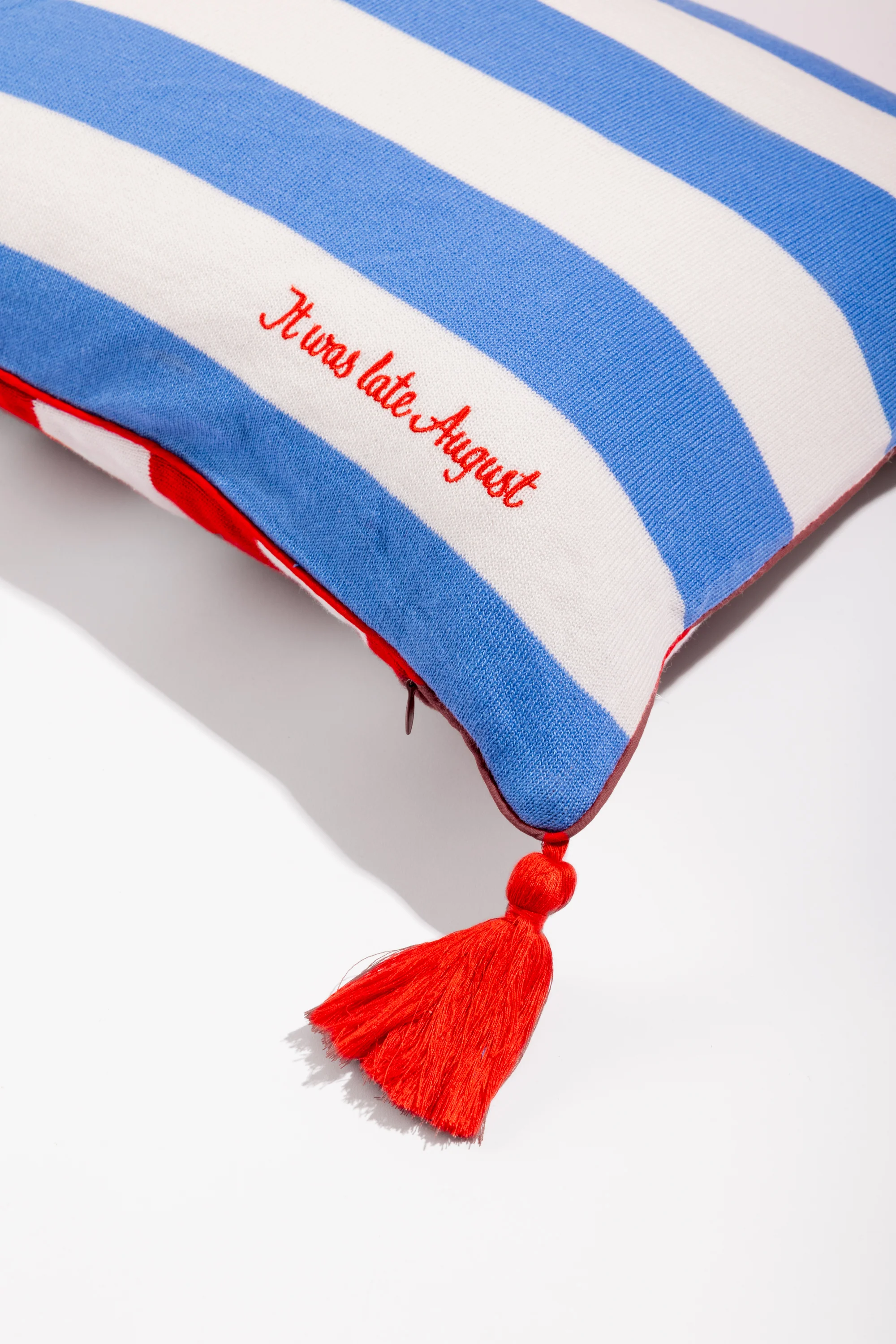 Knitted Pillow Case (Blue/Red Stripes) - Image 3